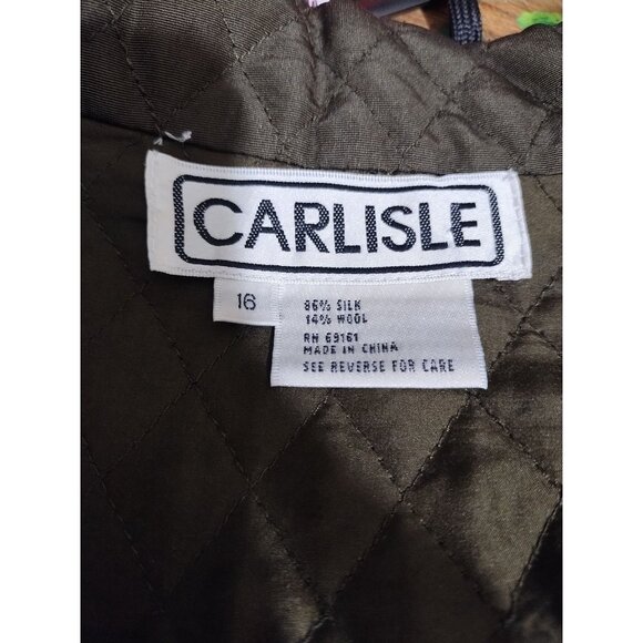 VTG 90s Carlisle 3/4 Sleeve Quilted Silk & Wool Jacket Size 16 Boho Dark Brown - Picture 4 of 5